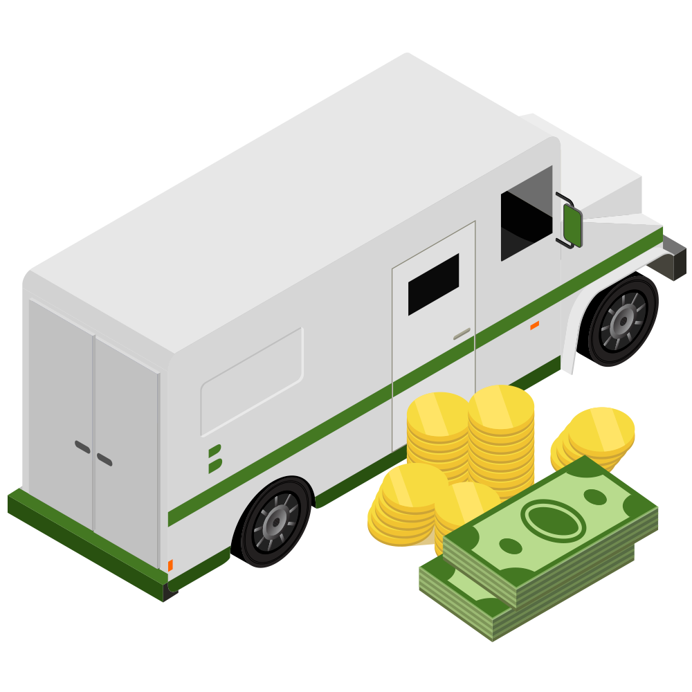 Icon of an armored car with cash sitting near by