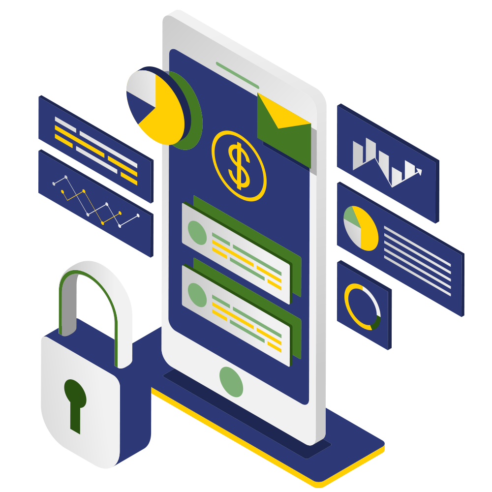 Icon of a handheld device showing financial reporting screens