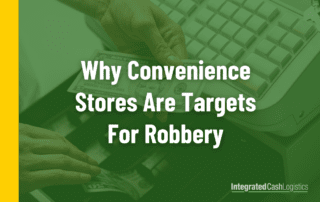 Person putting cash in a cash register with text over the top that reads: Why Convenience Stores are Targets for Robbery