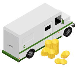 Icon showing an armored truck with coins sitting next to it
