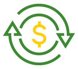 Icon of a dollar sign with arrows going around it