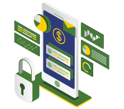 Icon of a handheld device showing financial reporting screens