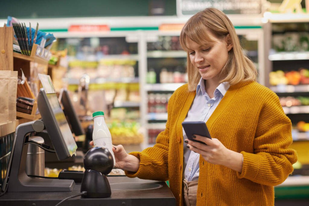 a self checkout at a convenience store