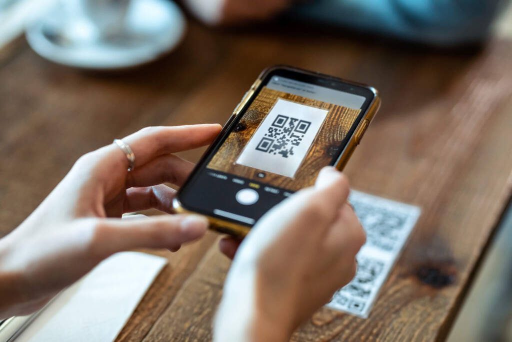 a QR code being scanned for a restaurant menu